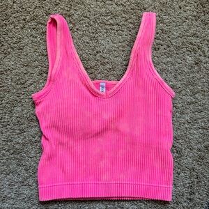 Zenana Brami Crop Top Tank S/M Pink Mineral Wash Ribbed